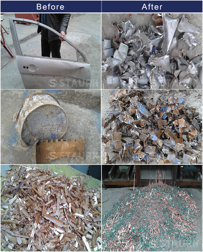 Metal shredder before and after